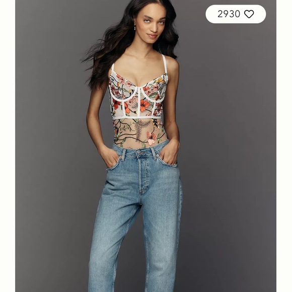 By Anthropologie Floral Mesh Bodysuit - NWT - XS - Picture 2 of 8